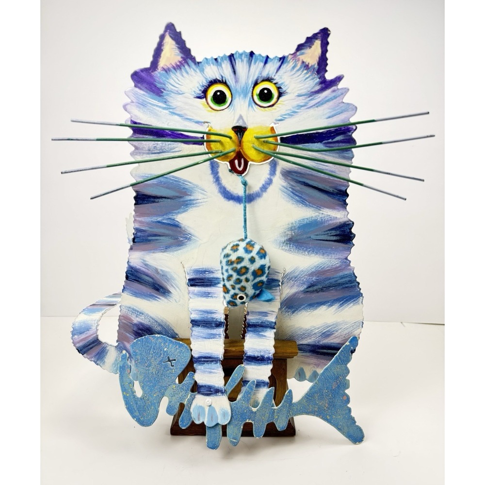 Bella Casa by Ganz J. Sumner Large Metal Cat w/ Fish Sculpture Kamenstein holder
